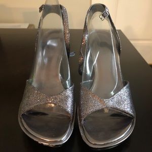 Nine West Silver Shimmer Block Heels